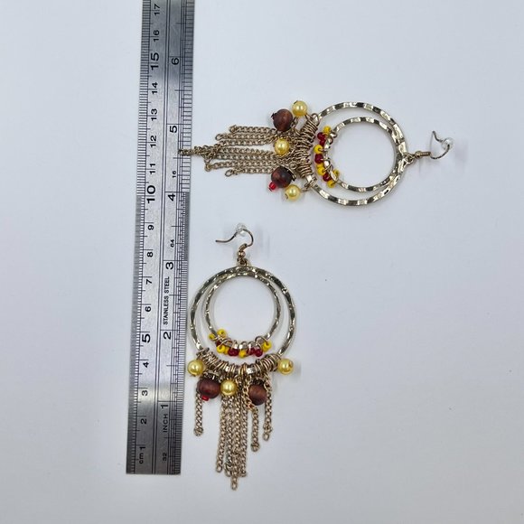 NWT - Charming Charlie - Yellow & Red Beaded Chandelier Fishhook Earrings - Picture 6 of 6